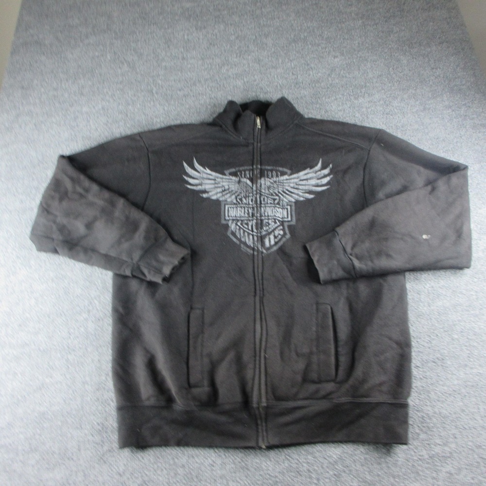 Harley-Davidson Sweatshirt Mens L Black Full Zip Fleece Wings‎ Graphic Biker